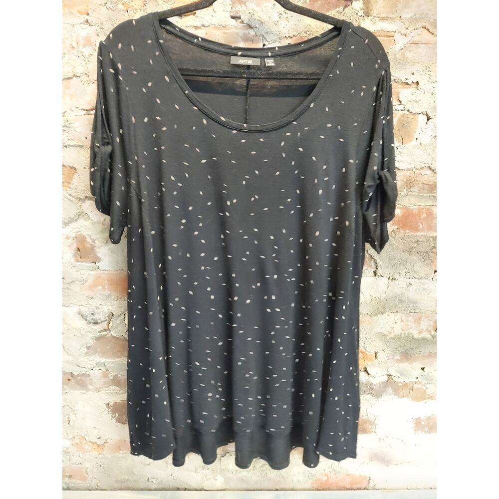 Apt. 9 Womens Tunic Top Size 1X Plus Black Short Sleeve Blouse Casual